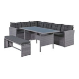 Juego De Exterior Living Rattan Esquinero Banco Mesa.