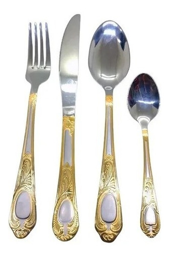 Set X 12 Cubiertos Acero Enchapado Oro 24 K