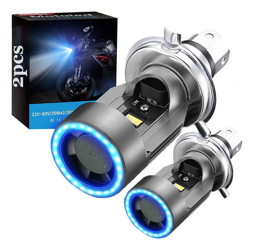 2 Lados Faro Led H4 9003 Para Moto Alta Y Baj Angel Eye Foco