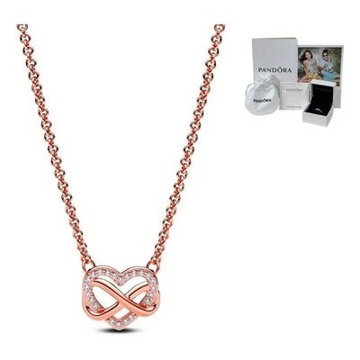 Collar Infinito Brillante Plata 925 Para Pandora Oro Rosa | Meses sin interés