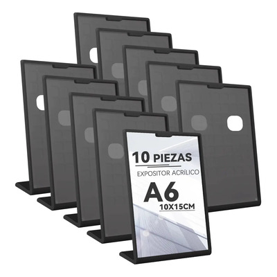 Nuhexry 10 Pack Soporte De Acrílico Para Letreros, Menu Holder, 4x6 Pulgadas. Soportes De Plástico Para Volantes, Para Oficinas, Tiendas, Restaurantes, Hoteles, Bodas(negro) | MercadoLibre