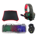 Kit Gamer Pc Teclado Metal Mouse Audifono Mousepad Yelandar