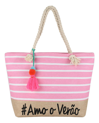 Bolsa De Praia Grande Piscina Fashion Alça De Corda + Zíper