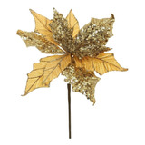 Flor Artificial Enfeite Decoração Natalina Dourado Brilhante
