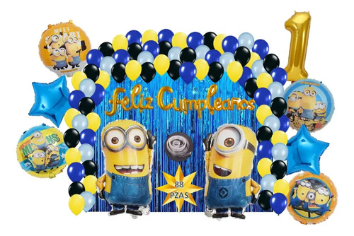 Kit Decoracion Cumpleaños Globos Minions Kevin Stuart 88pzs