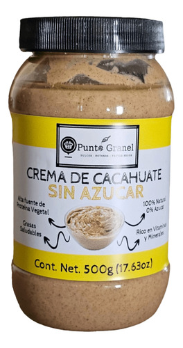 Crema De Cacahuate Untable 100% Natural Sin Azúcar 500g