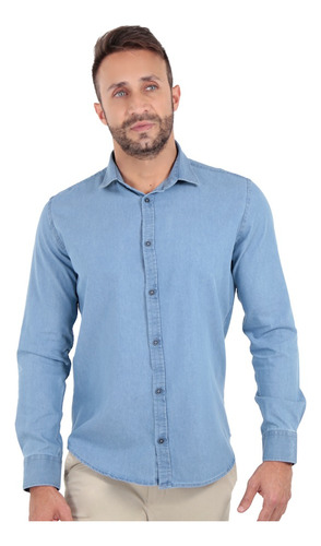 Camisa Jeans Masculina Slim Social Algodão Premium Atacado