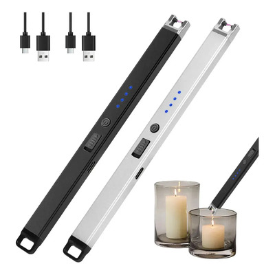 Wiknices 2pzs Encendedor Electrico Usb Recargable Antiviento Cocina Negro + Plateado Largo 20cm Ancho 1,5cm | MercadoLibre