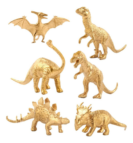 Plástico Dourado Oco Dinossauro Animal Figura 6 Pcs.