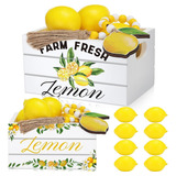 Lemon Mini Crate Summer Tiered Tray Decor Con 8 Limones Fals