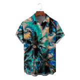 Camisa Hawaiana Unisex Coconut Tree Blue 4, Camisa De Playa