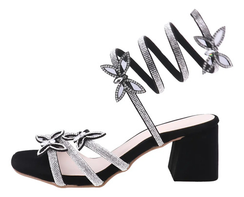 Sandalias De Tacón Pra Fiesta Tira Espiral Brillos Mujer Elo