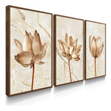 Kit 3 Quadros Decorativos Sala Moderna Flores Abstrato Trio
