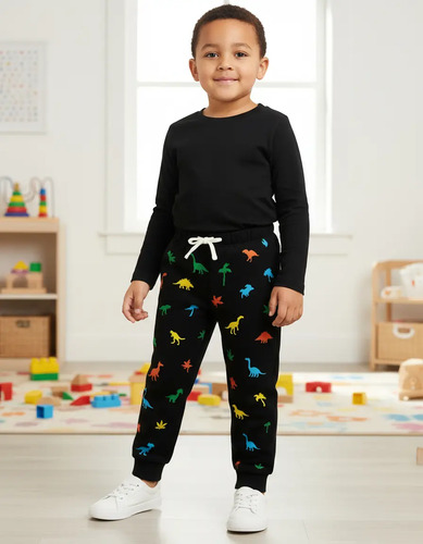 Pantalon Estampado Dinosaurios Niño (a) Felpa De Algodón