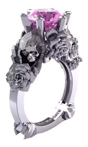 Anillo Calavera Y Flor Con Piedra Estilo Bohemio 