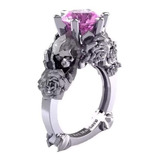 Anillo Calavera Y Flor Con Piedra Estilo Bohemio 