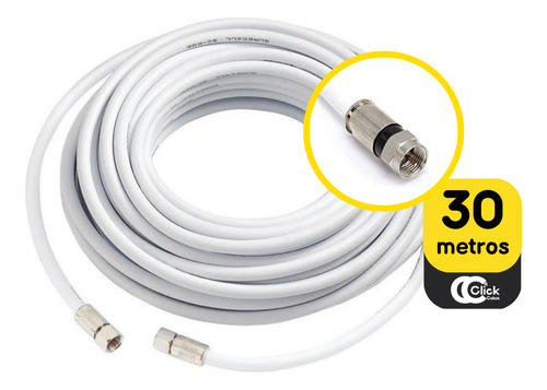 Cabo Tv Coaxial 30 Metros Antena Com Conector Montado Rg59