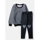 Conjunto Infantil Feminino Moletom Geométrico Preto E Branco