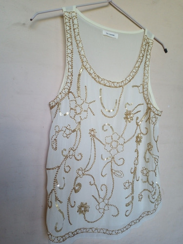 Blusa De Gasa Bordada Con Lentejuelas Y Canutillos, Beige