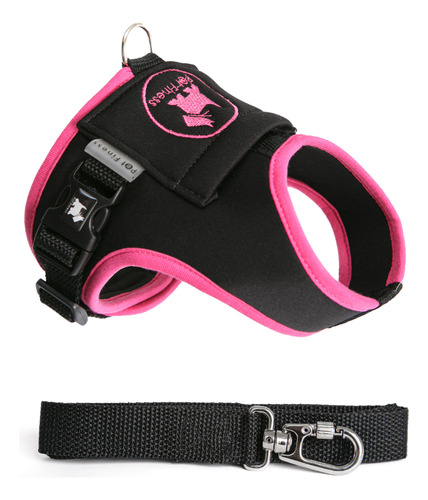 Peitoral Coleira Guia Pet Cachorro Colete Tamanho 3 Cor Preto Com Detalhe Pink Pet Finess