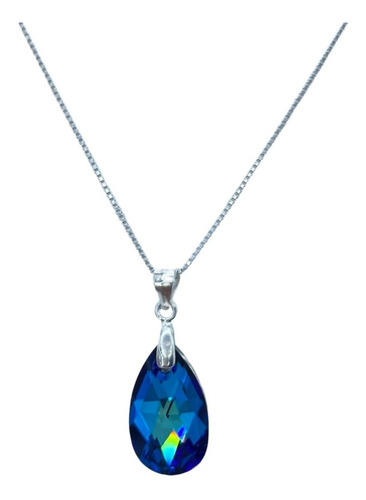 Collar Gota Azul Cristal Swarovski Elements Plata 925 + Caja