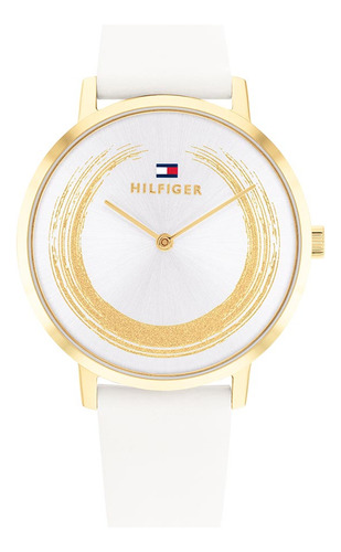 Reloj Tommy Hilfiger Para Mujer De Cuero Blanco 1782605 Color De La Malla Dorado Color Del Bisel Dorado