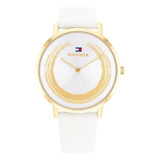 Reloj Tommy Hilfiger Para Mujer De Cuero Blanco 1782605 Color De La Malla Dorado Color Del Bisel Dorado