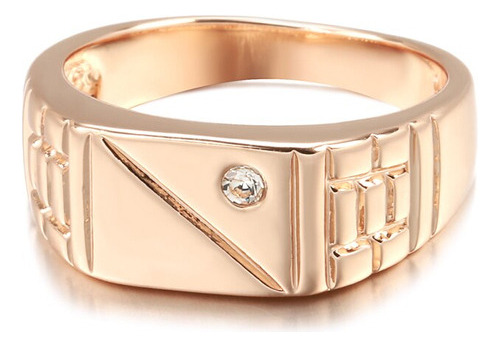 Anillo Cuadrado Brillante Hombre 585 Oro Rosa Circón Natural