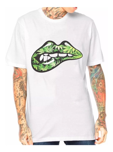 Camiseta Algodão Kiss Me Smoking Green Thug Life Maconha