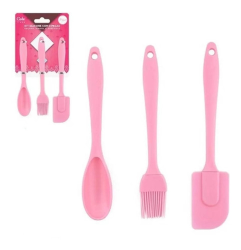 Kit 3 Pçs Silicone Colher Pincel Espátula Culinária Cozinha