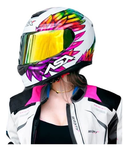 Capacete Asx Eagle Vibes Branco Feminino + Viseira Dourada