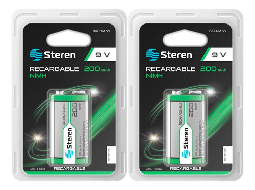 2 Baterías Steren Recargable 9v Nimh 200 Mah Bat-nm-9v 