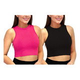 Duo Crop Top  Corto Ajustado Blusa Tank Top Unitalla Colores