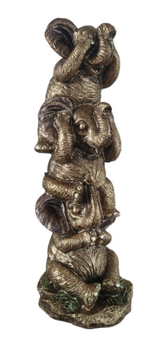 Elefantes Sabios 3 Virtudes Dorado 26cm Figura Feng Shui
