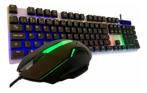 Kit Mouse E Teclado Gamer Com Fio Usb Abnt2 Para Pc Preto