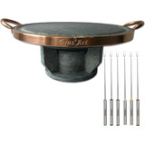 Kit Fondue  Carne De Pedra Sabão 37 Cm + 06 Garfinhos Inox 