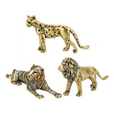 3 Figuras De Latón, Rey León, Tigre Y Guparardo, Decoración