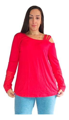 Blusa Mujer Elegante Manga Larga Encaje Fiesta Talle Especia