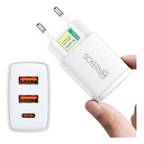 Carregador Celular Fonte Usb C Tomada Turbo 56w Triplo Usb