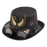 Sombrero Steampunk Con Alas Gafas Negro Disfraces  -a