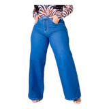 Calça Wide Leg Jeans Clara Plus Size Cintura Alta Pantalona