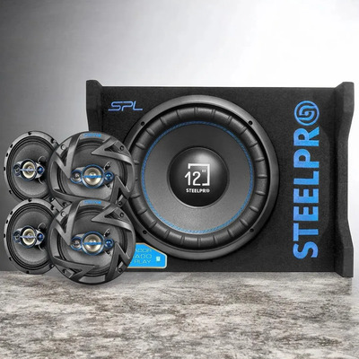 Kit Subwoofer Amplificado 12 PuLG + 4 Bocinas 6.5 Steelpro