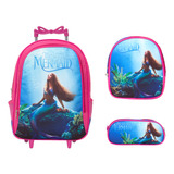 Kit Mochila Infantil Feminina Ariel Rodinha Envio Imediato