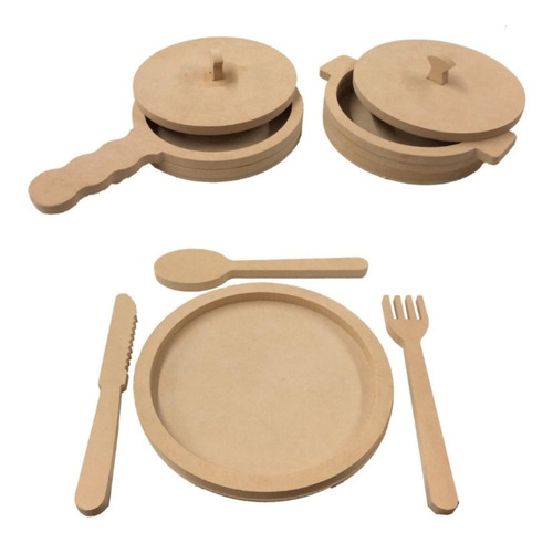 Set Cocina(olla Sarten Plato Cubiertos) Mdf Juego Montessori