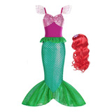 Vestido De Princesa Sirena Ariel Para Niña Con Peluca