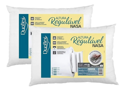 Kit 2 Travesseiros Ortopédicos Nasa Altura Regulável Duoflex