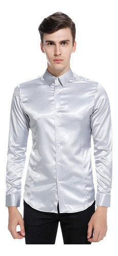 Camisas De Vestir De Seda Satinada Brillante Para Hombre