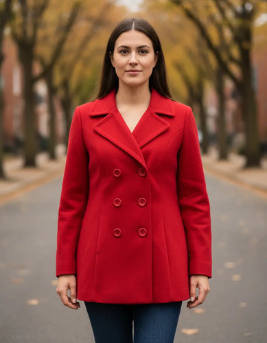 Abrigo Rojo Mujer Con Botones, Elegante Y Comoda Con Estilo | Meses sin interés