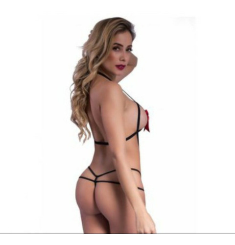 Body Suite Teddy Tiras Sensual Apliques Moños Mujer Fino