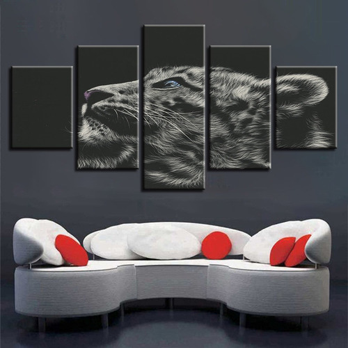 Quadro Decorativo 5 Peças Sala Quarto Filhote De Onça